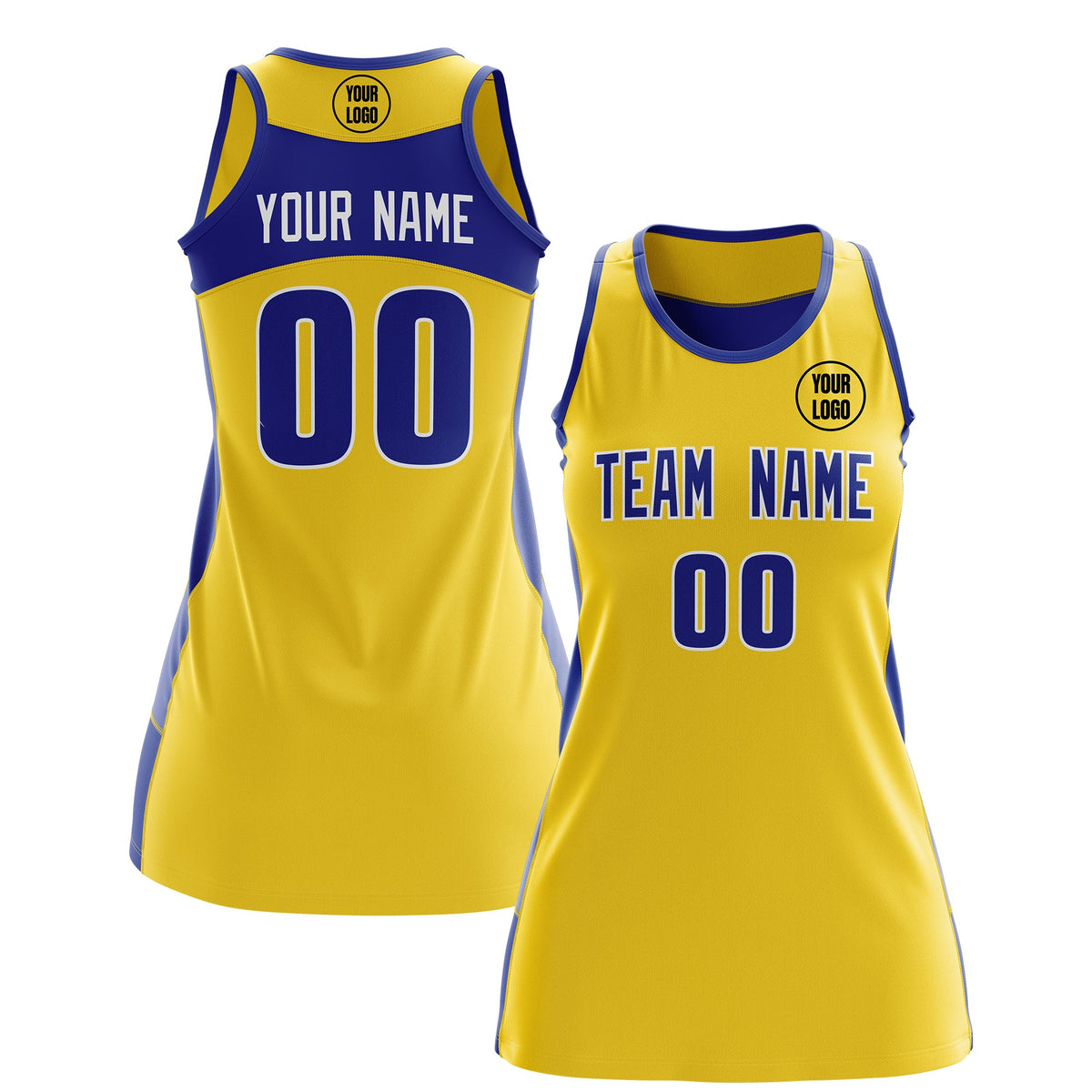 Custom Netball Dress | Gold Royal Blue Classic Style Two-Tone Professional Team Uniforms