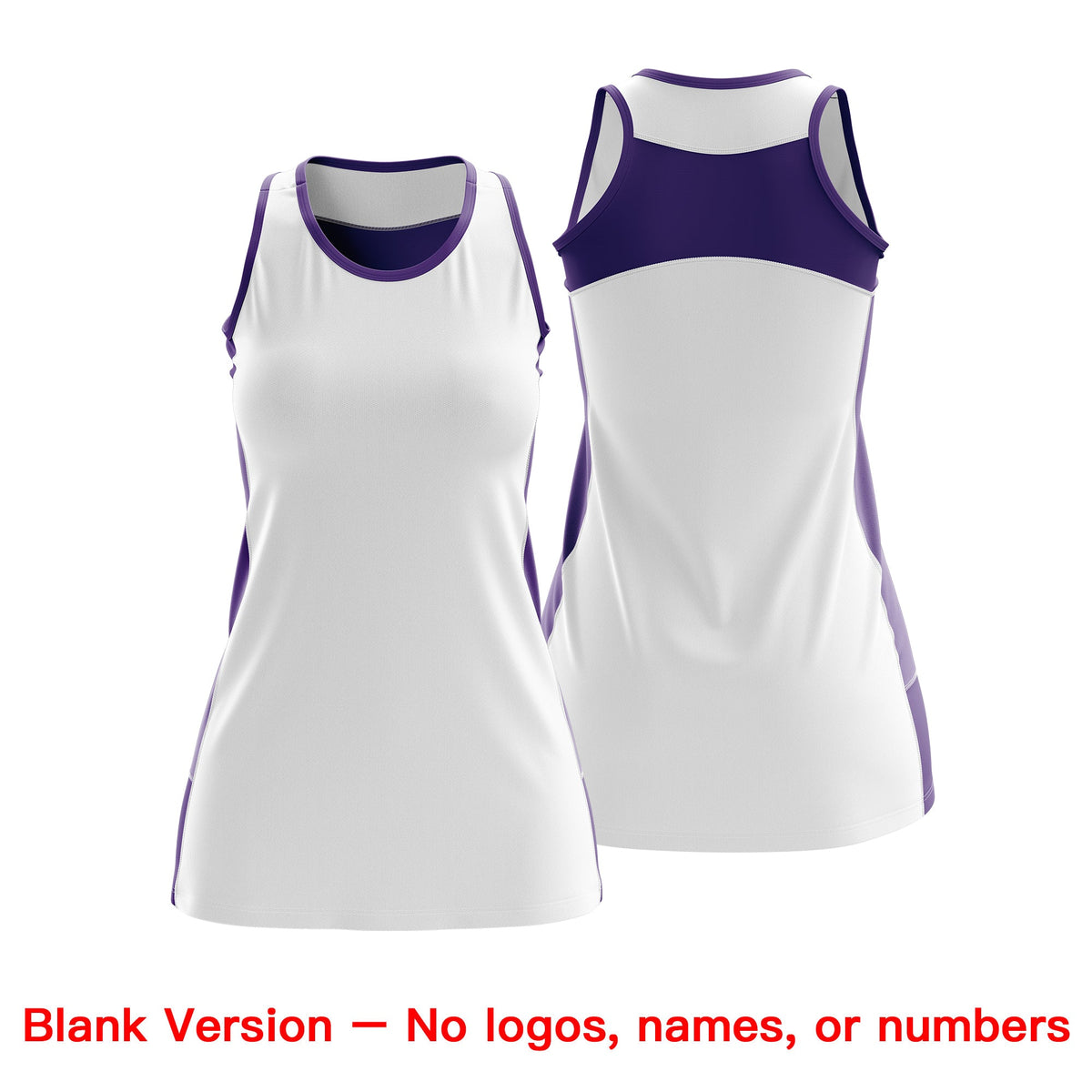 Custom Netball Dress | White Purple Classic Style Two-Tone Breathable Performance Sportswear