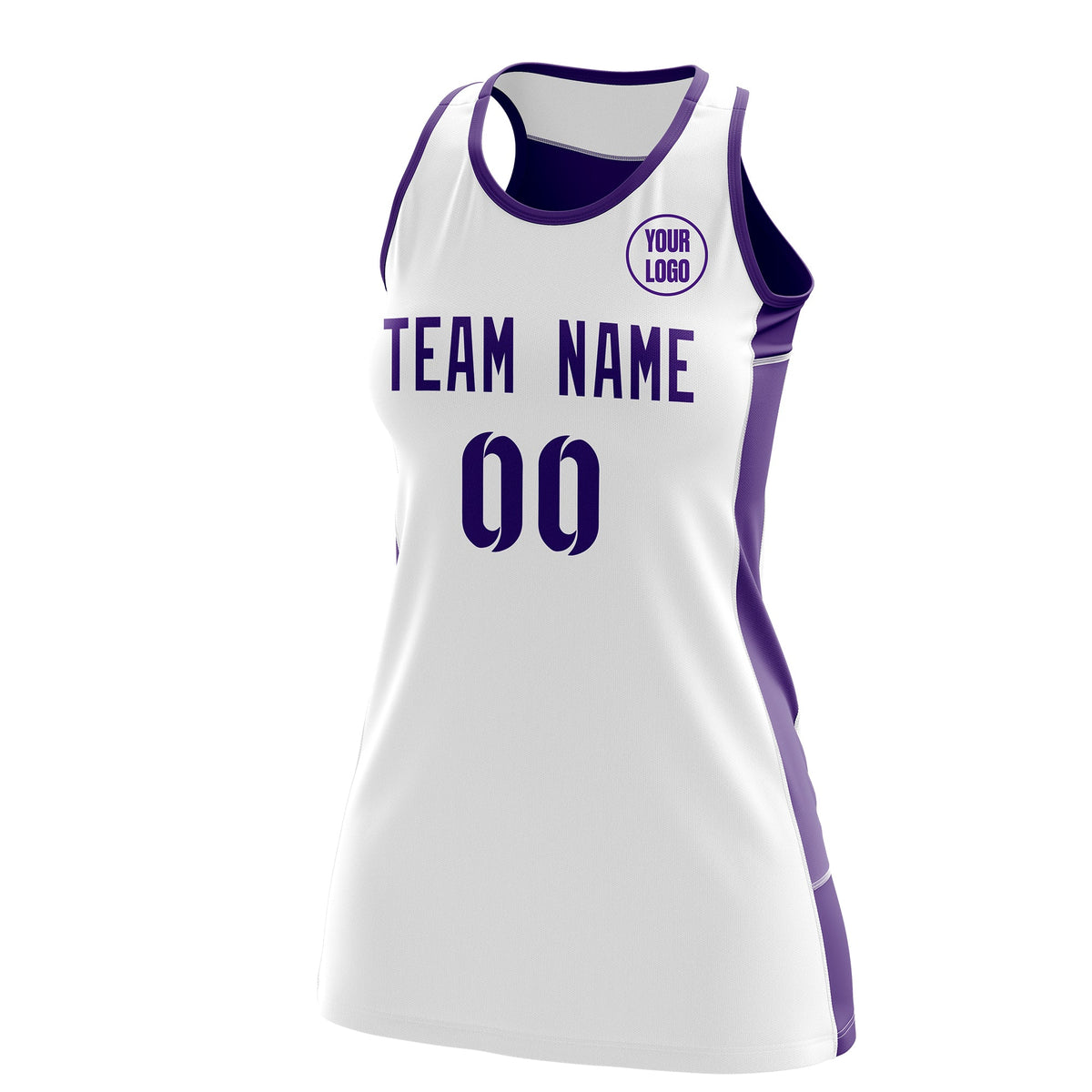 Custom Netball Dress | White Purple Classic Style Two-Tone Breathable Performance Sportswear