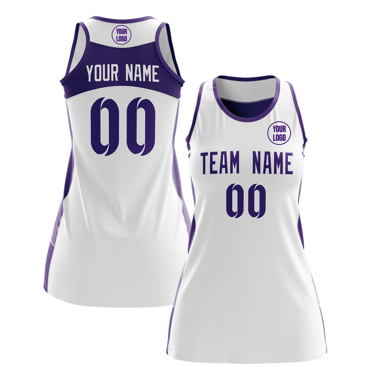 Custom Netball Dress | White Purple Classic Style Two-Tone Breathable Performance Sportswear