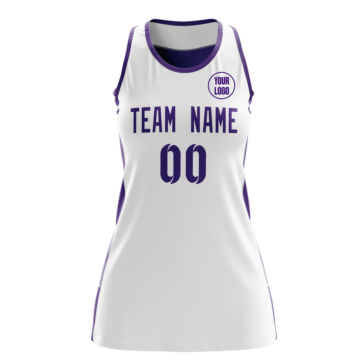 Custom Netball Dress | White Purple Classic Style Two-Tone Breathable Performance Sportswear