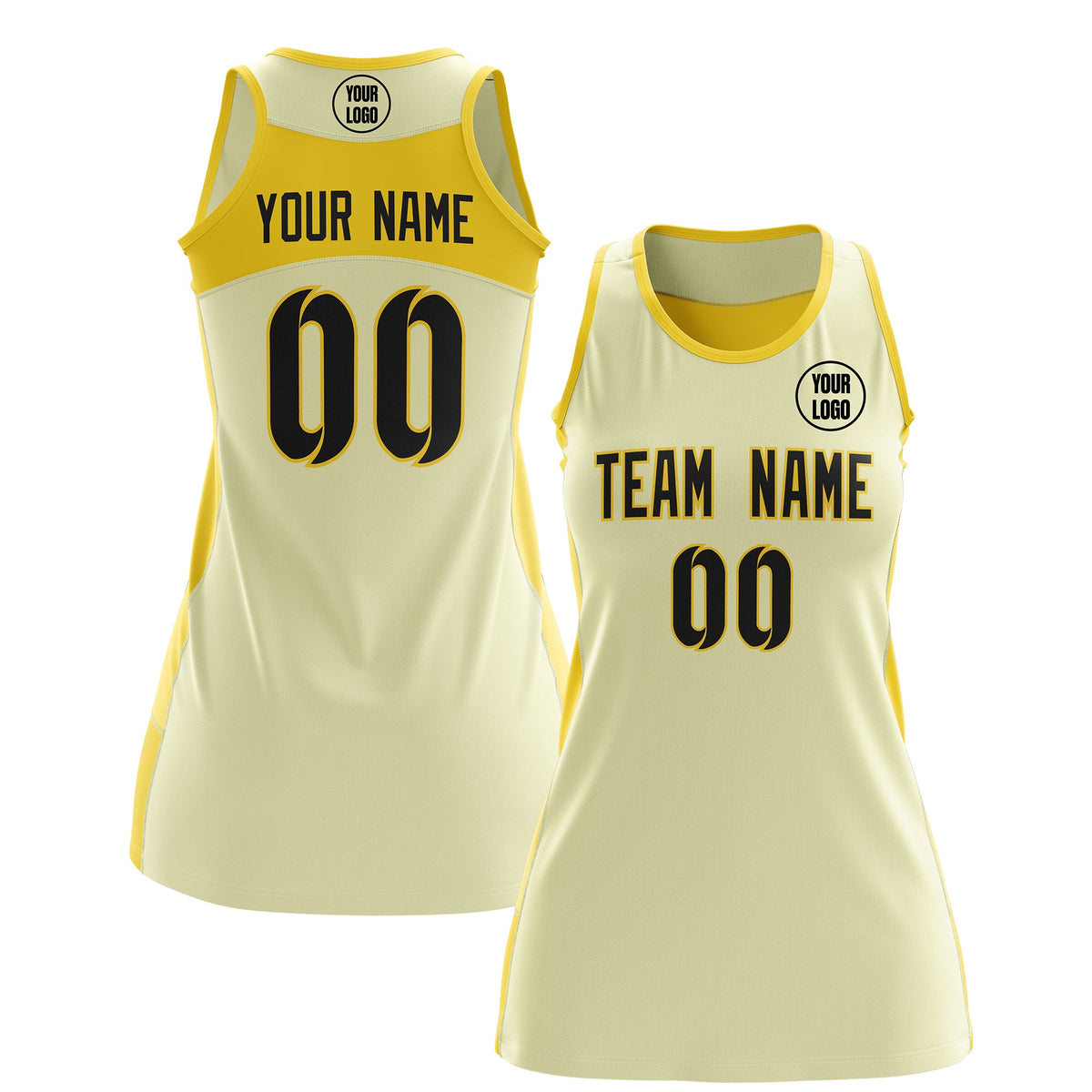 Custom Netball Dress | Cream Gold Classic Style Two-Tone Match Day Uniform