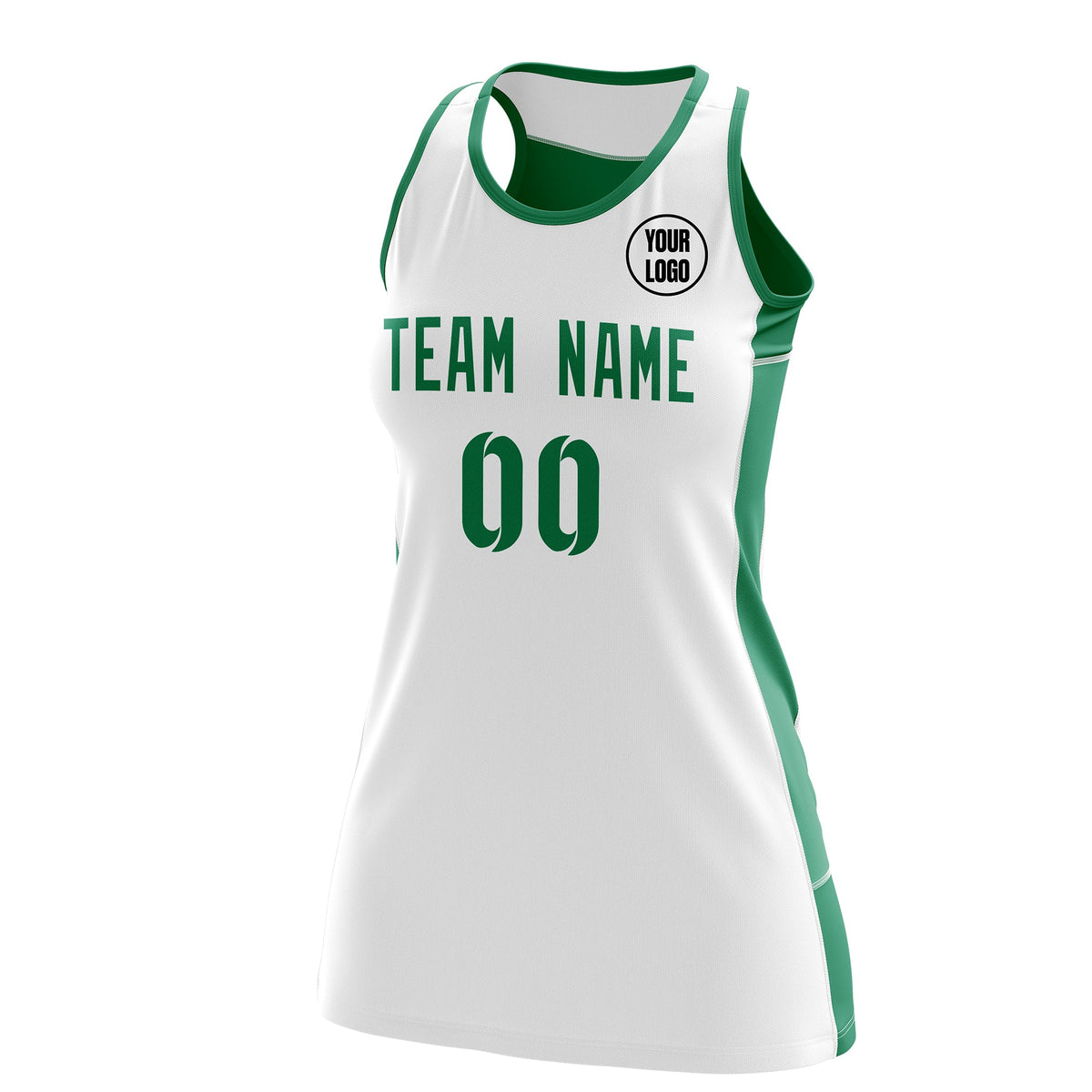 Custom Netball Dress | White Kelly Green Classic Style Two-Tone Professional Team Uniforms