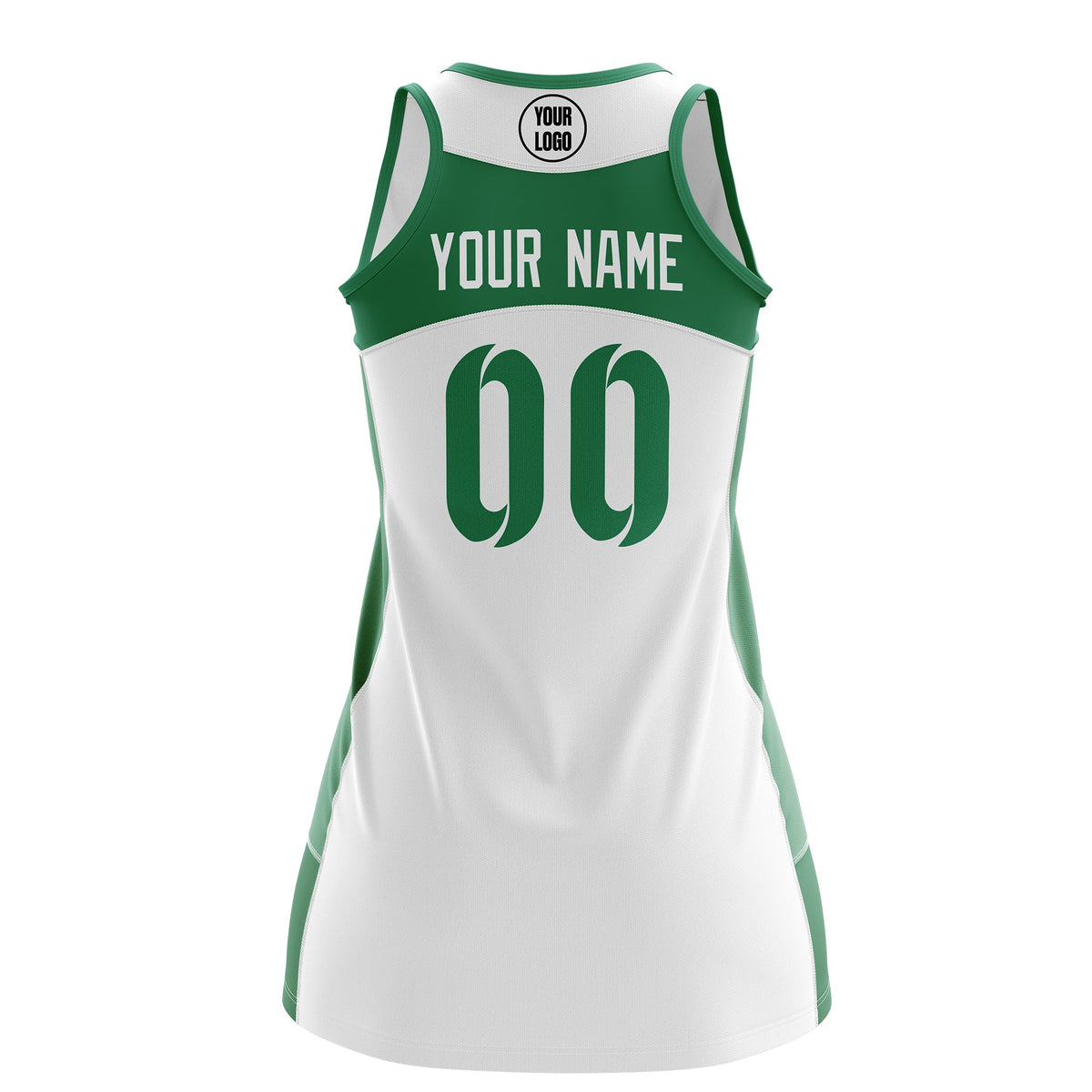 Custom Netball Dress | White Kelly Green Classic Style Two-Tone Professional Team Uniforms