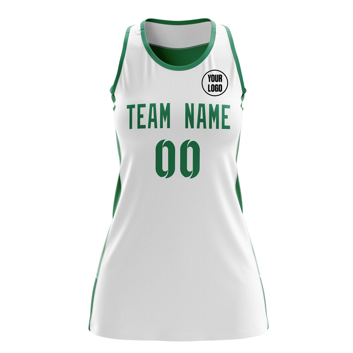 Custom Netball Dress | White Kelly Green Classic Style Two-Tone Professional Team Uniforms