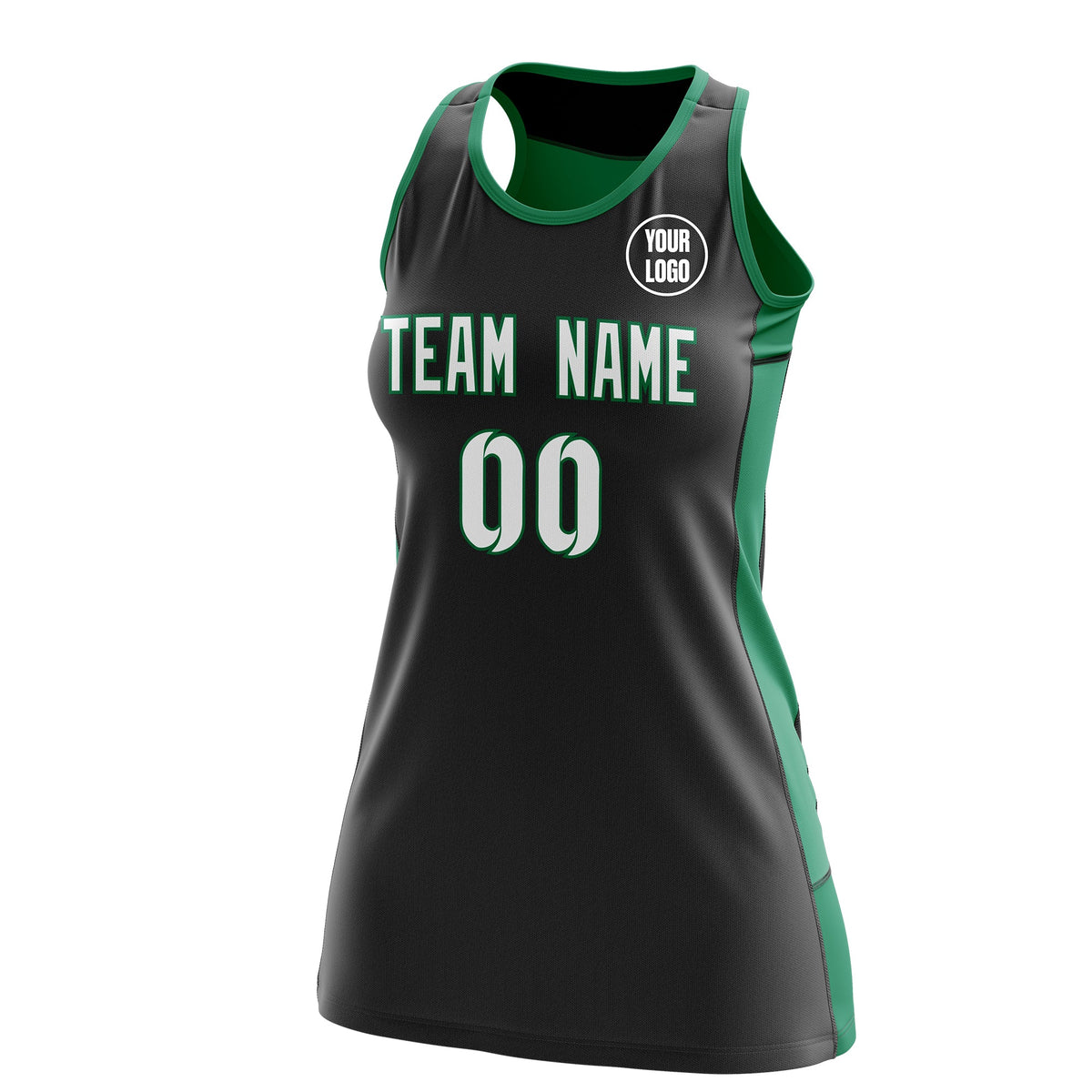 Custom Netball Dress | Black Kelly Green Classic Style Two-Tone Match Day Uniform