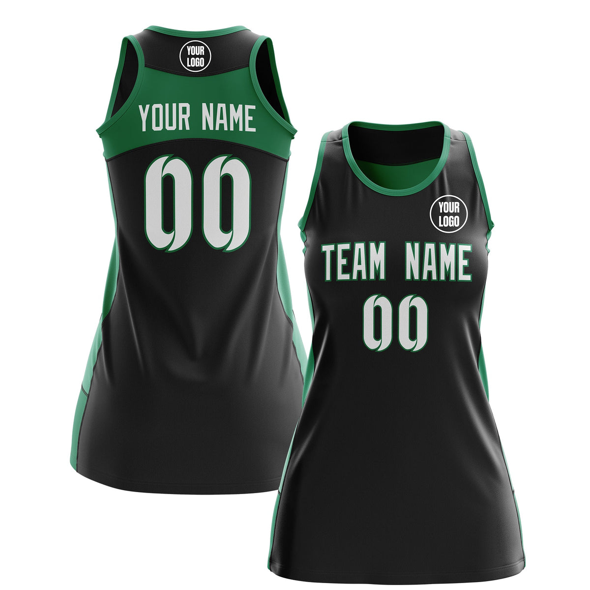 Custom Netball Dress | Black Kelly Green Classic Style Two-Tone Match Day Uniform