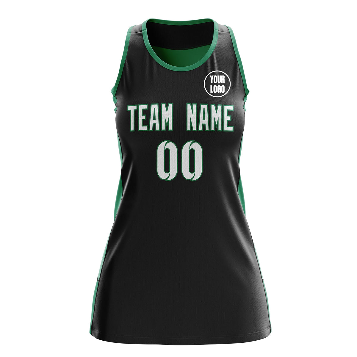 Custom Netball Dress | Black Kelly Green Classic Style Two-Tone Match Day Uniform