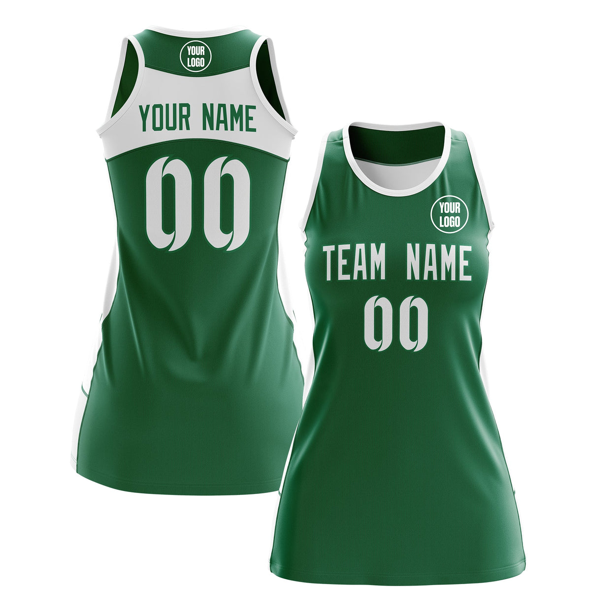 Custom Netball Dress | Kelly Green White Classic Style Two-Tone Breathable Performance Sportswear