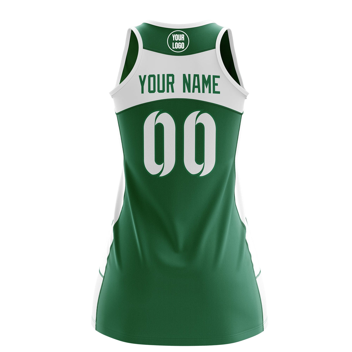 Custom Netball Dress | Kelly Green White Classic Style Two-Tone Breathable Performance Sportswear