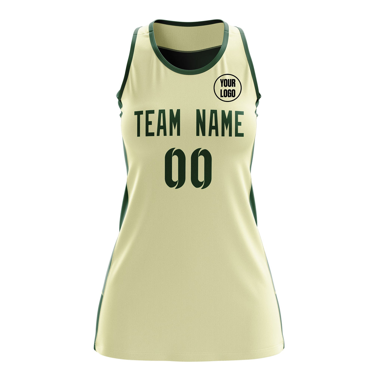 Custom Netball Dress | Cream Green Classic Style Two-Tone Breathable Performance Sportswear