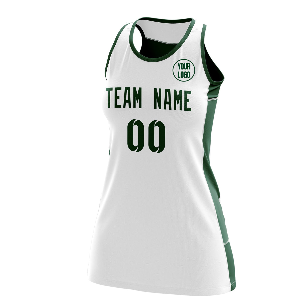 Custom Netball Dress | White Green Classic Style Two-Tone Professional Team Uniforms