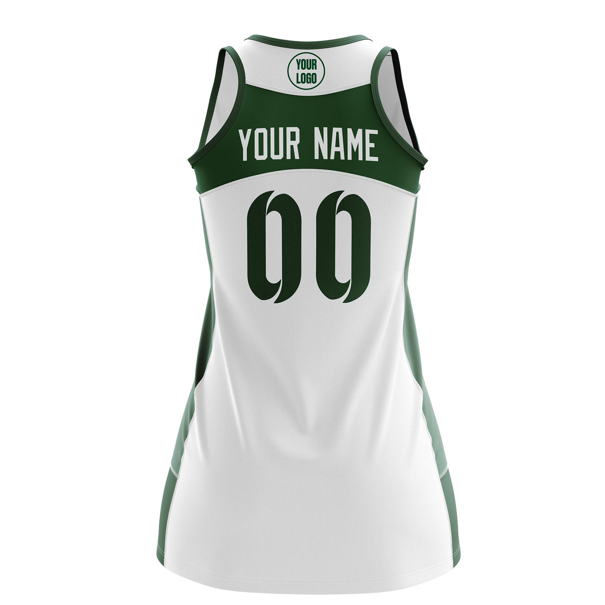Custom Netball Dress | White Green Classic Style Two-Tone Professional Team Uniforms