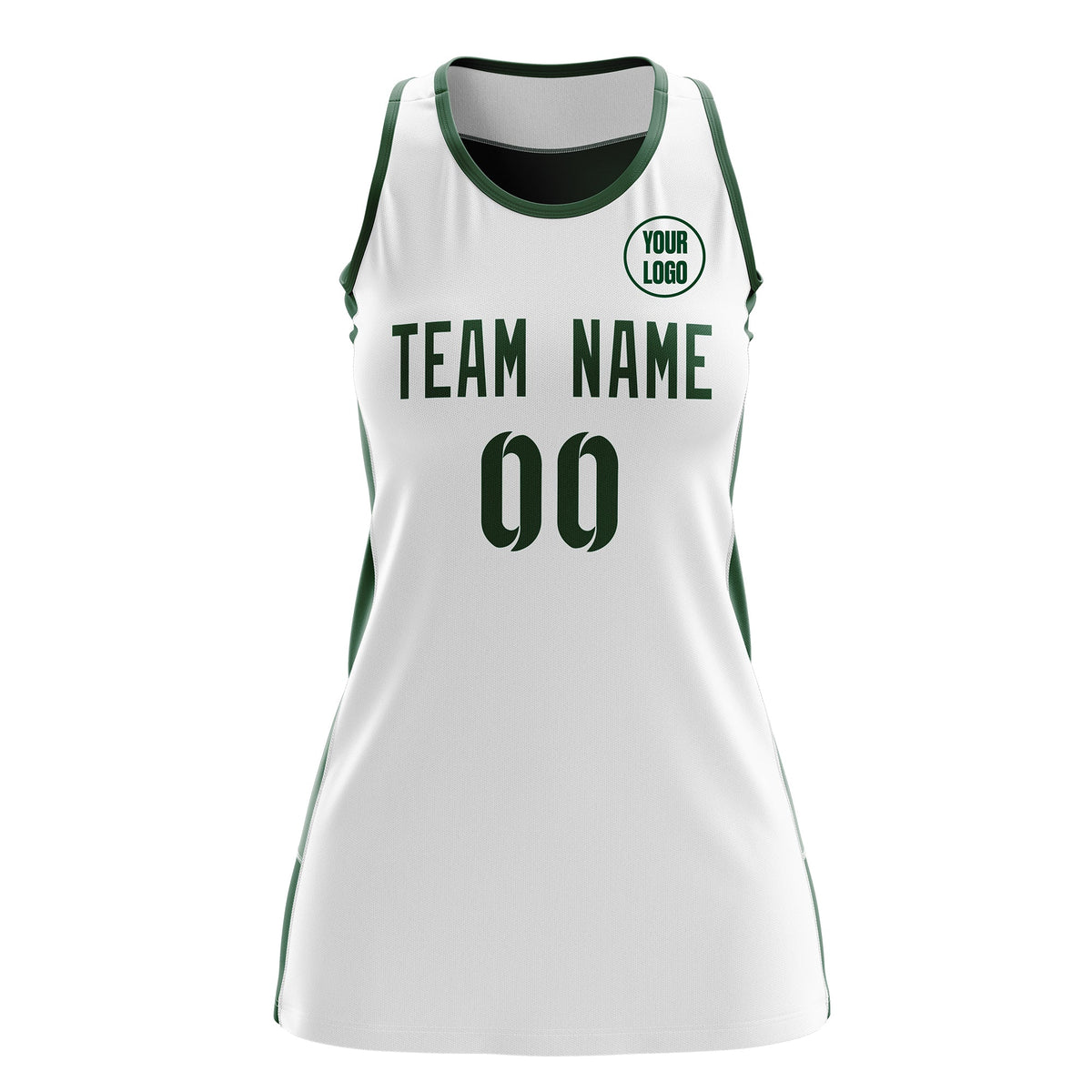 Custom Netball Dress | White Green Classic Style Two-Tone Professional Team Uniforms