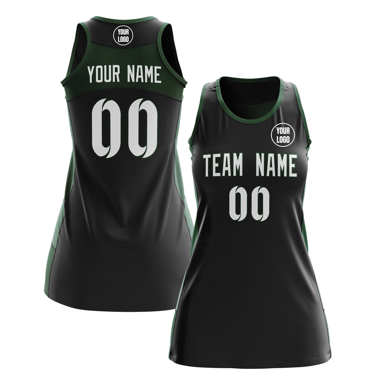 Custom Netball Dress | Black Green Classic Style Two-Tone Breathable Performance Sportswear