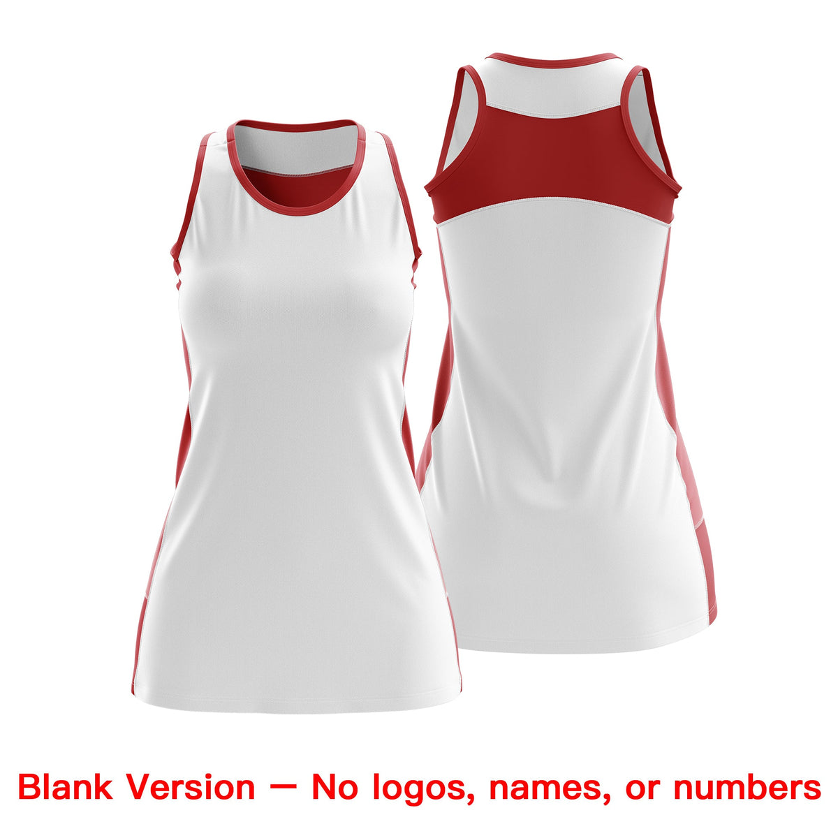 Custom Netball Dress | White Red Classic Style Two-Tone Professional Team Uniforms