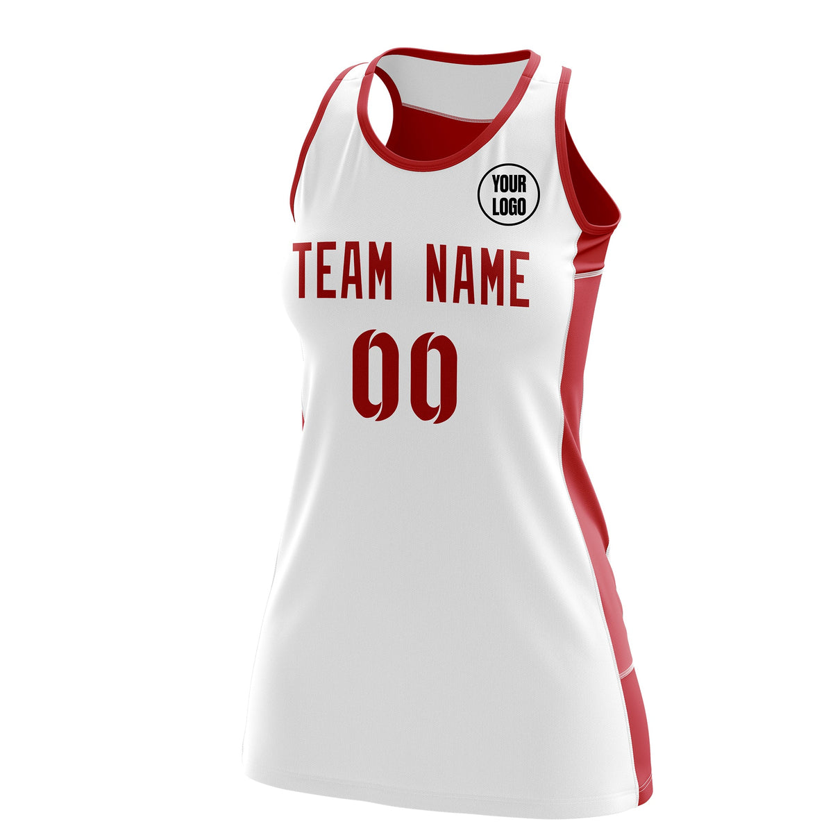 Custom Netball Dress | White Red Classic Style Two-Tone Professional Team Uniforms
