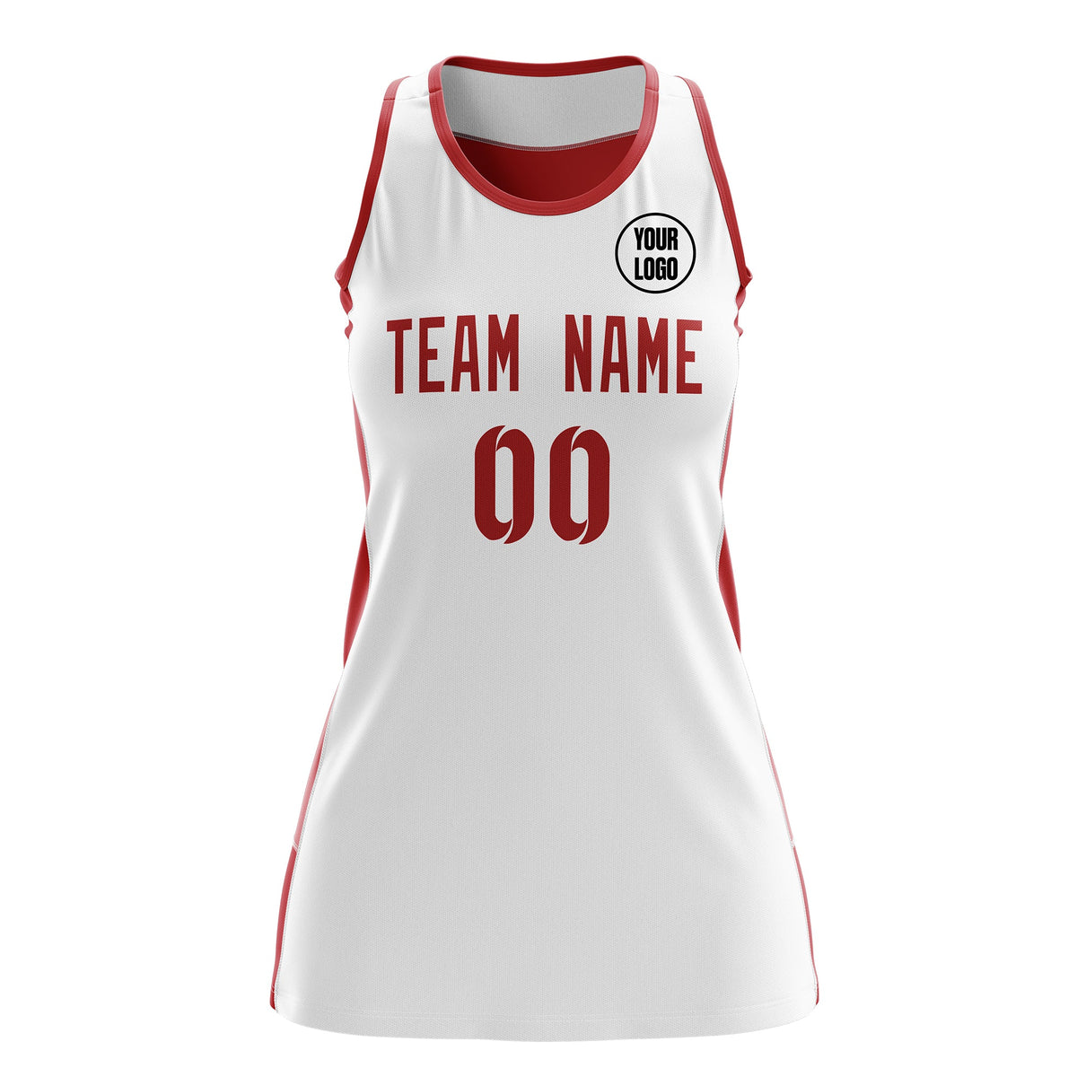 Custom Netball Dress | White Red Classic Style Two-Tone Professional Team Uniforms