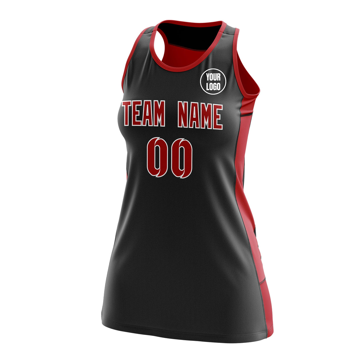 Custom Netball Dress | Black Red Classic Style Two-Tone Breathable Performance Sportswear