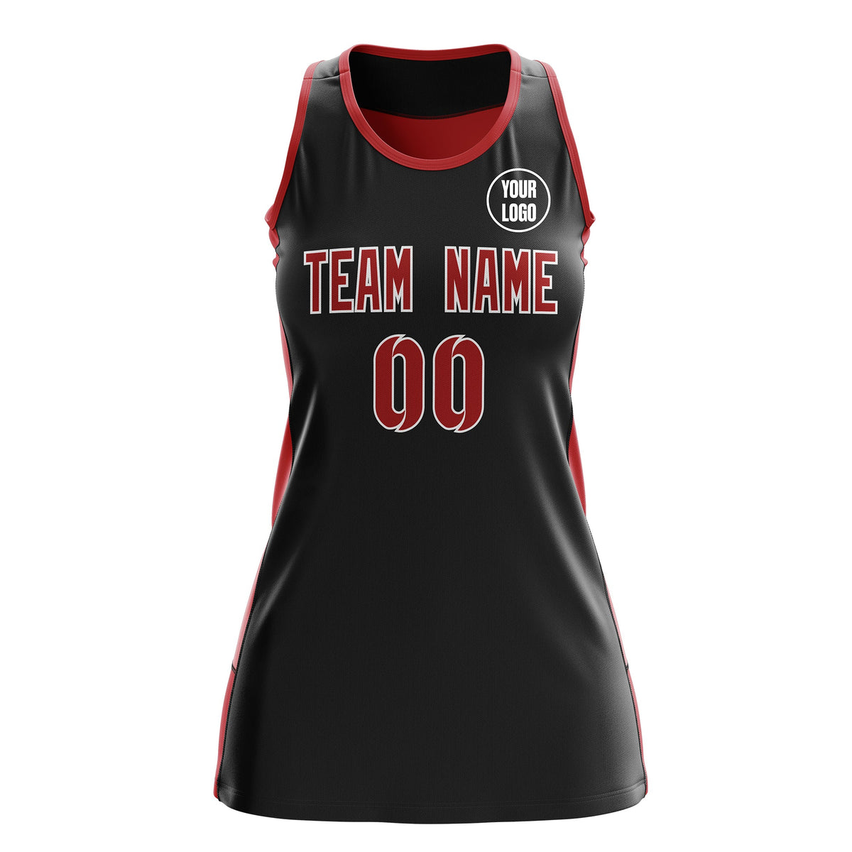 Custom Netball Dress | Black Red Classic Style Two-Tone Breathable Performance Sportswear