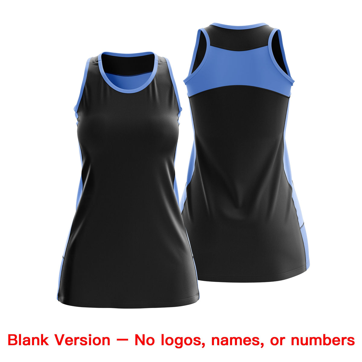 Custom Netball Dress | Black Powder Blue Classic Style Two-Tone Professional Team Uniforms