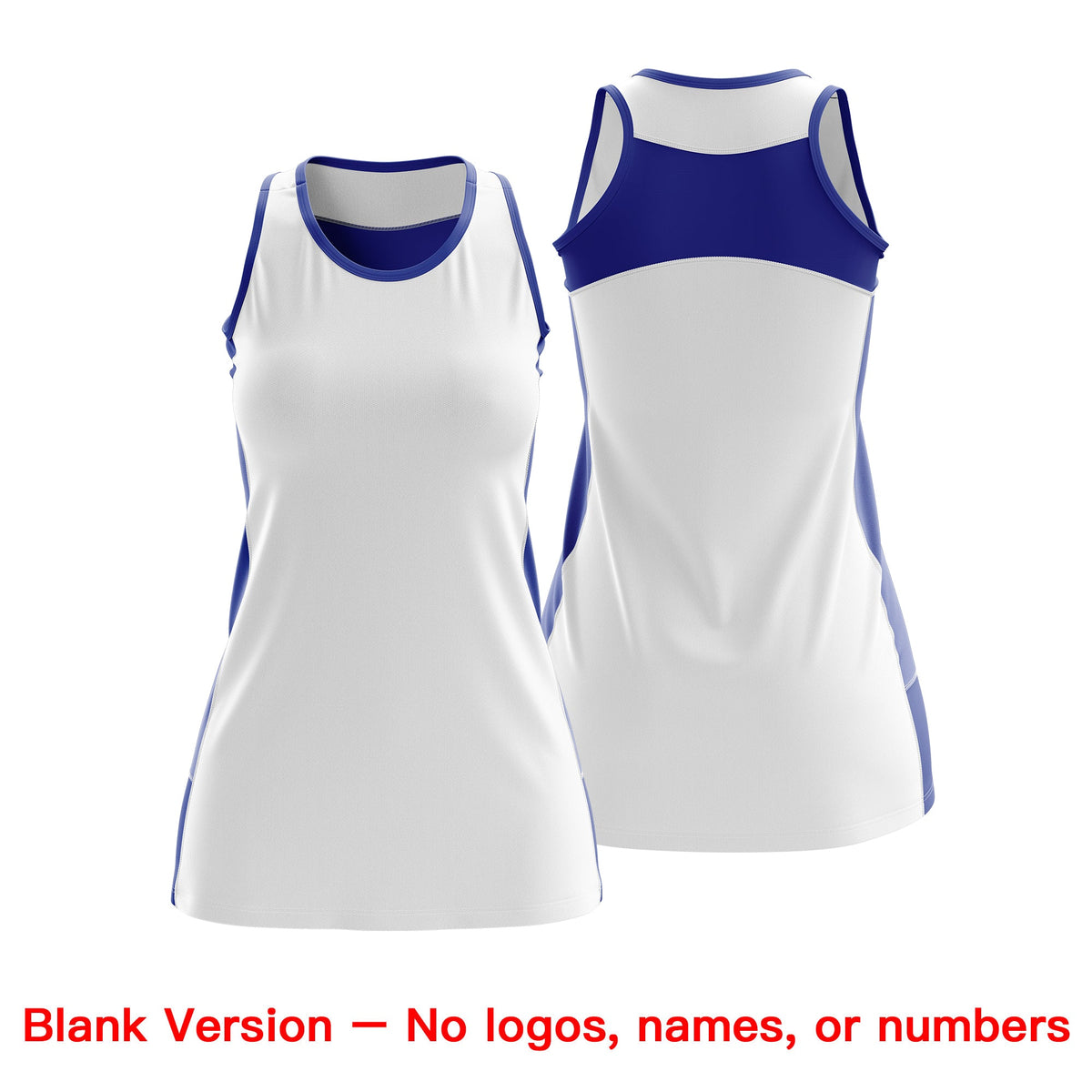 Custom Netball Dress | White Royal Blue Classic Style Two-Tone Match Day Uniform