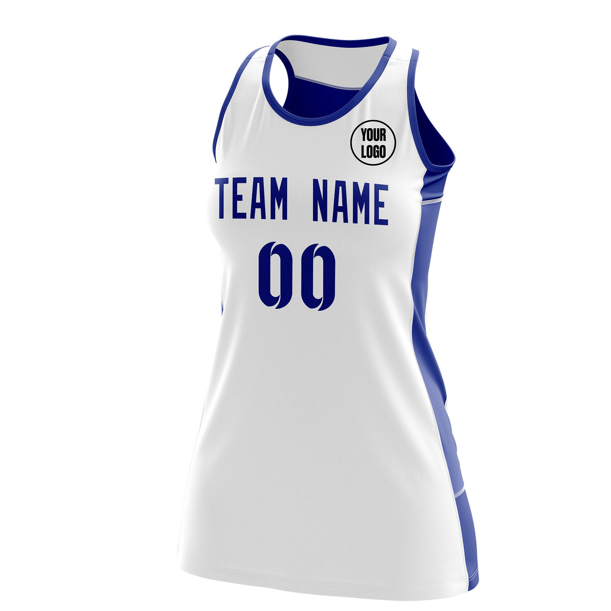 Custom Netball Dress | White Royal Blue Classic Style Two-Tone Match Day Uniform