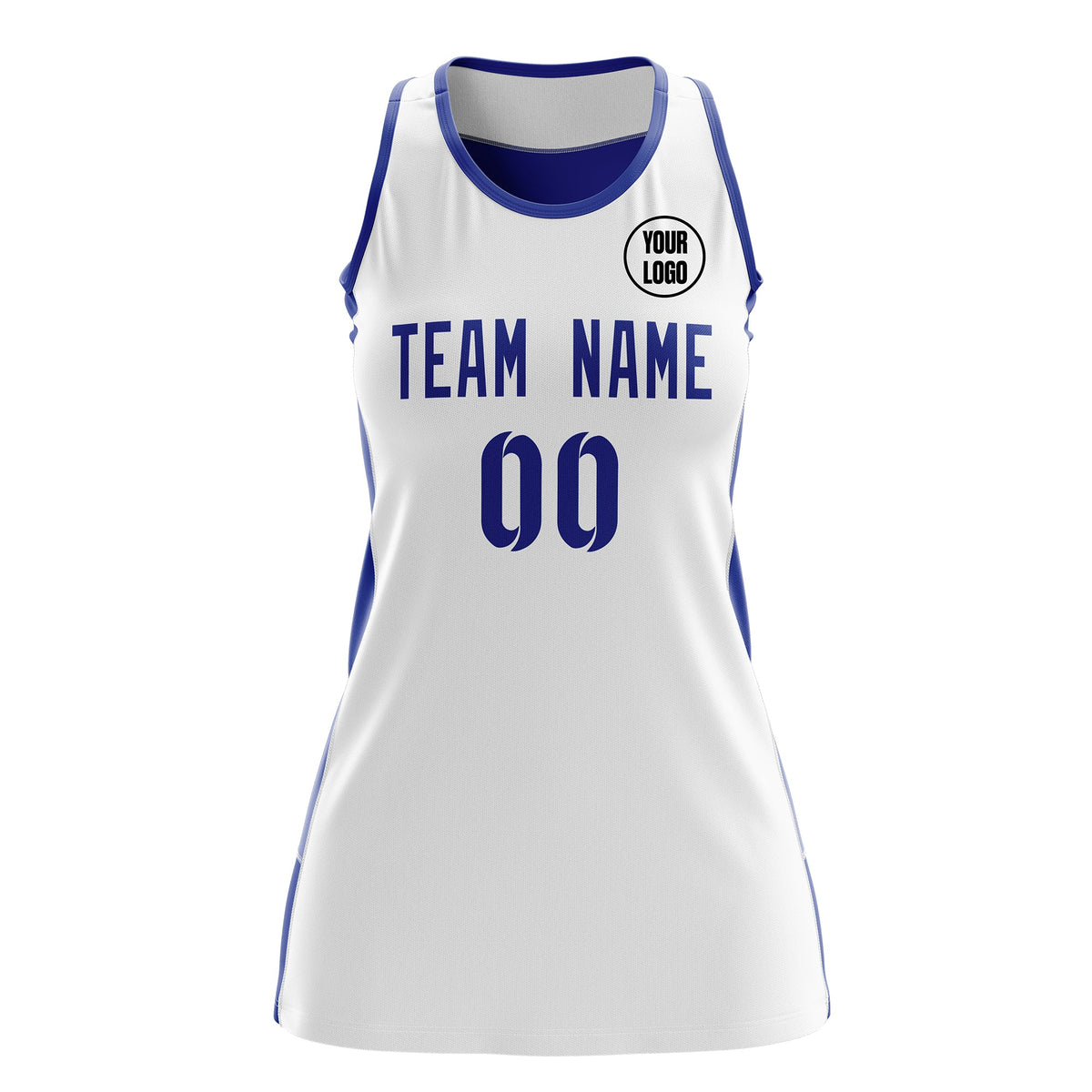 Custom Netball Dress | White Royal Blue Classic Style Two-Tone Match Day Uniform