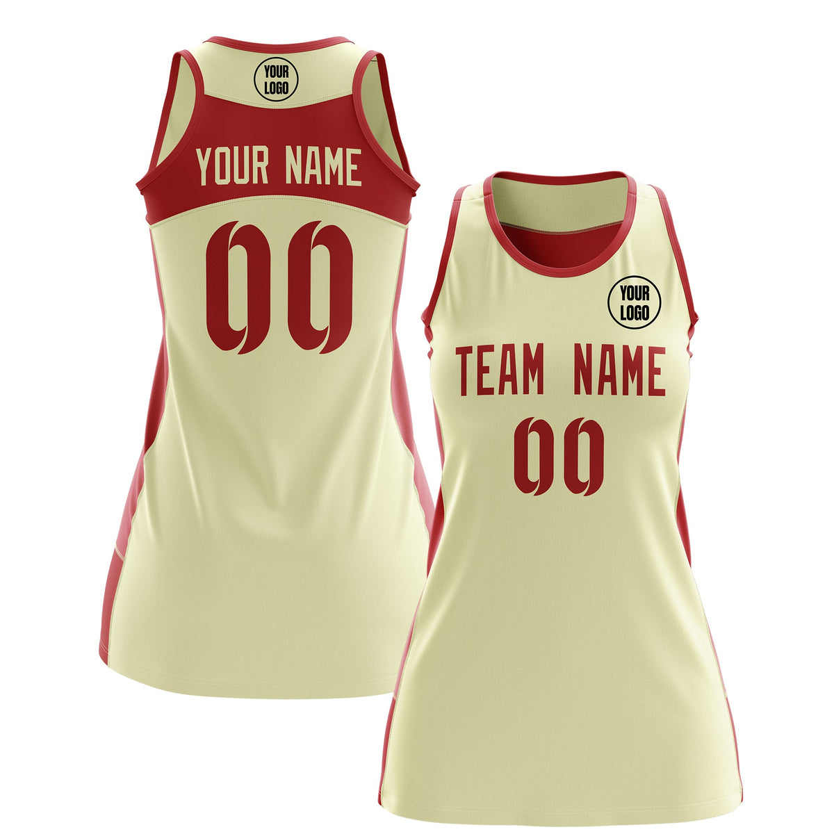 Custom Netball Dress | Cream Red Classic Style Two-Tone Breathable Performance Sportswear