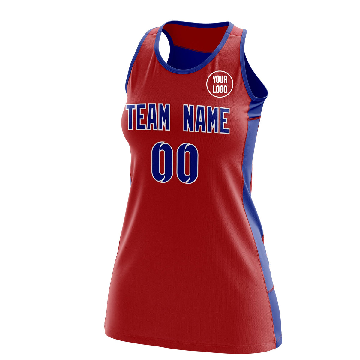 Custom Netball Dress | Red Royal Blue Classic Style Two-Tone Match Day Uniform