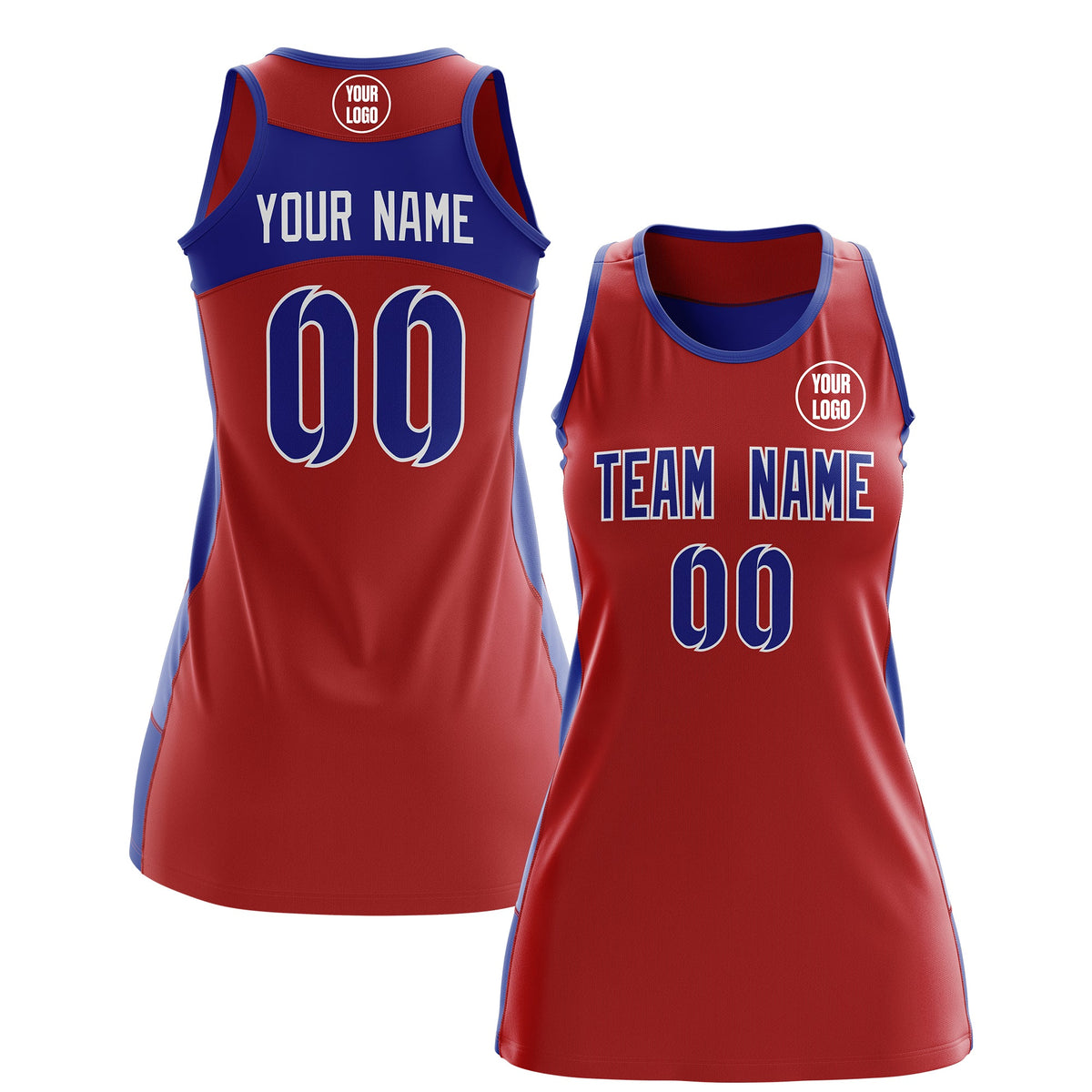 Custom Netball Dress | Red Royal Blue Classic Style Two-Tone Match Day Uniform