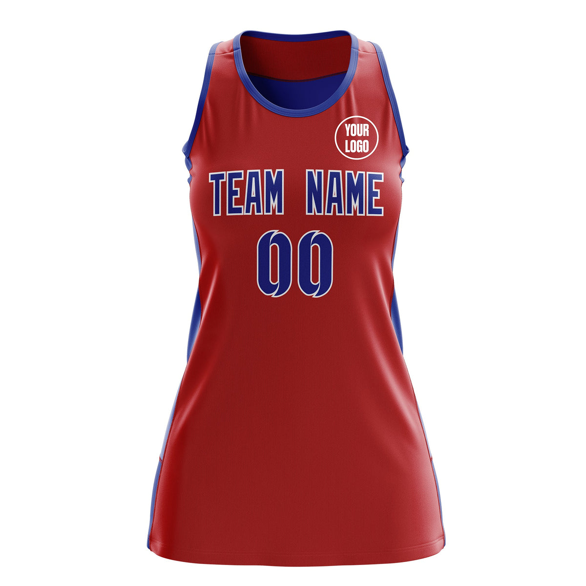 Custom Netball Dress | Red Royal Blue Classic Style Two-Tone Match Day Uniform