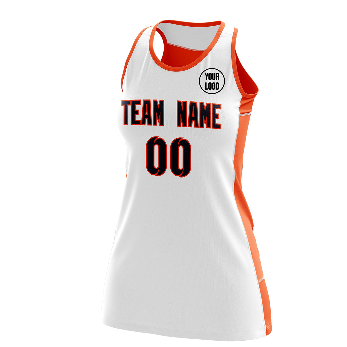 Custom Netball Dress | White Orange Classic Style Two-Tone Breathable Performance Sportswear