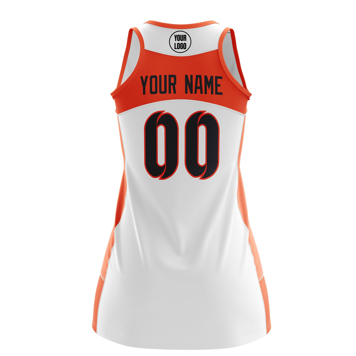 Custom Netball Dress | White Orange Classic Style Two-Tone Breathable Performance Sportswear