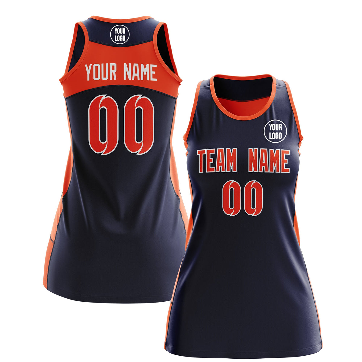 Custom Netball Dress | Navy Orange Classic Style Two-Tone Professional Team Uniforms