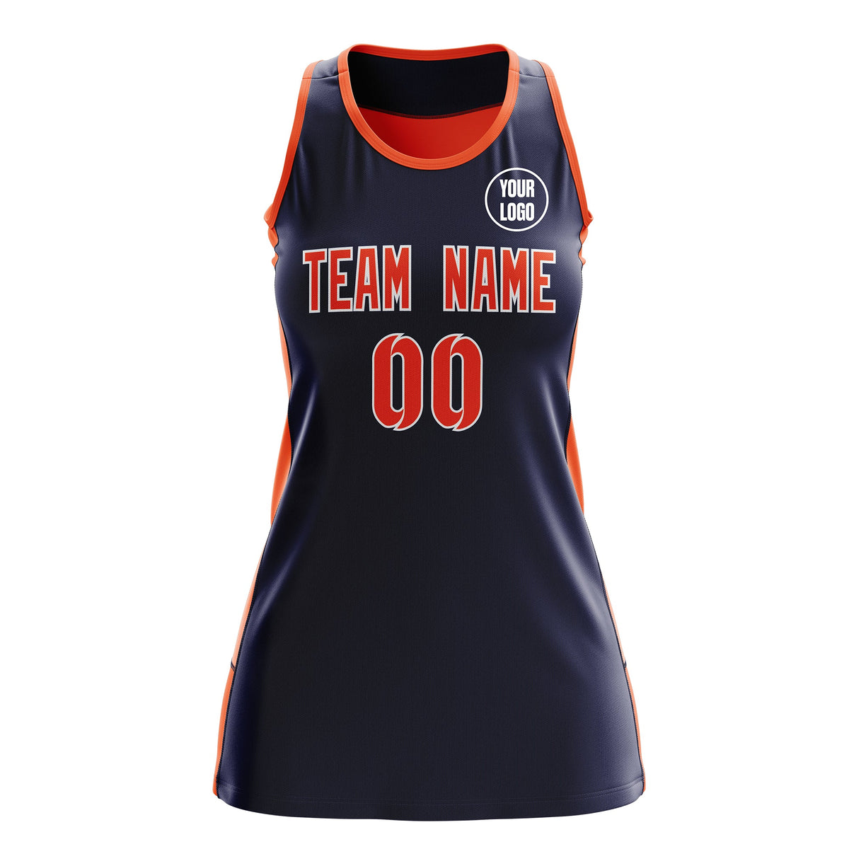 Custom Netball Dress | Navy Orange Classic Style Two-Tone Professional Team Uniforms