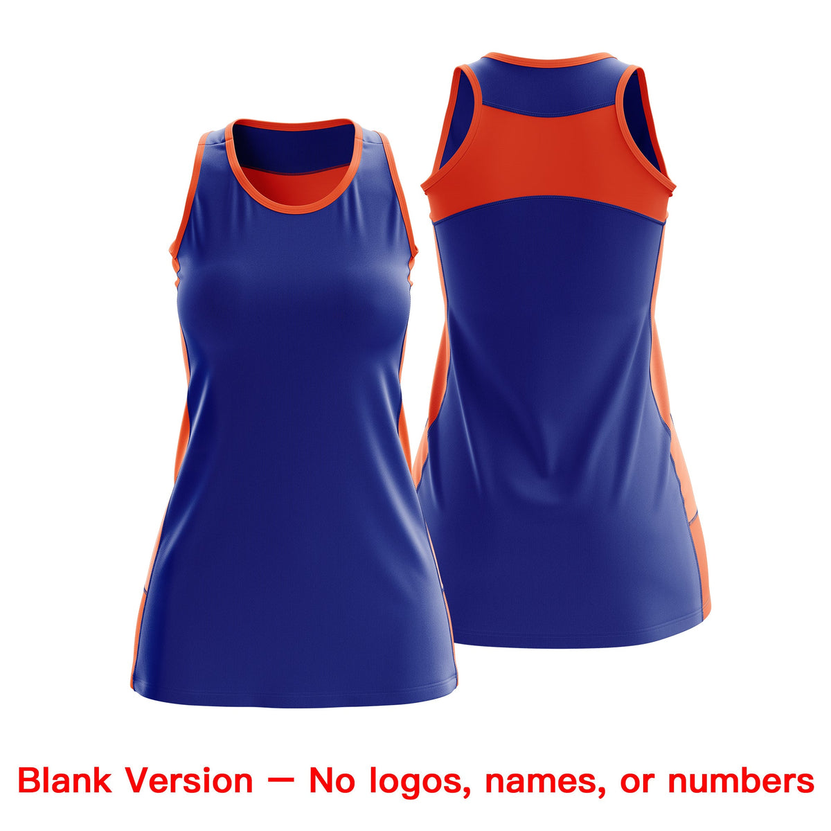 Custom Netball Dress | Royal Blue Orange Classic Style Two-Tone Match Day Uniform