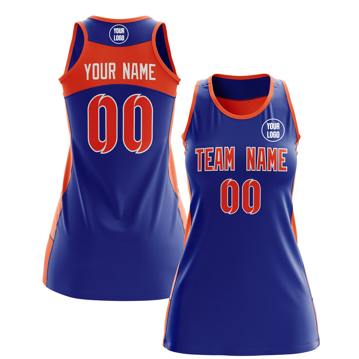 Custom Netball Dress | Royal Blue Orange Classic Style Two-Tone Match Day Uniform