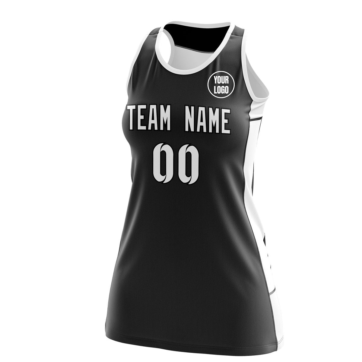 Custom Netball Dress | Black White Classic Style Two-Tone Professional Team Uniforms