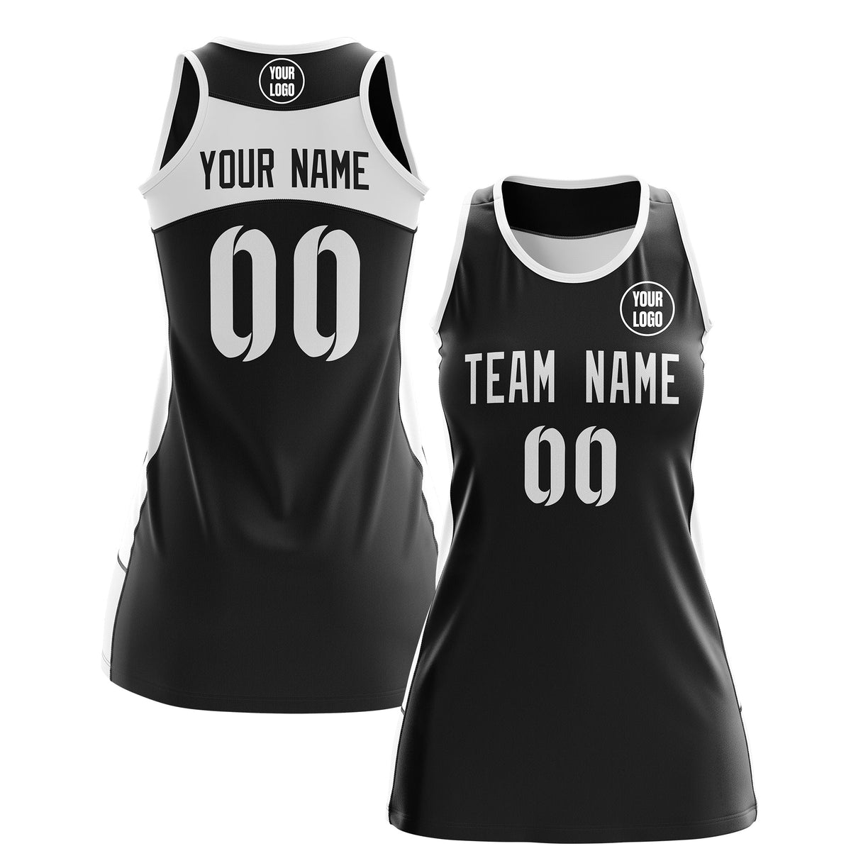 Custom Netball Dress | Black White Classic Style Two-Tone Professional Team Uniforms
