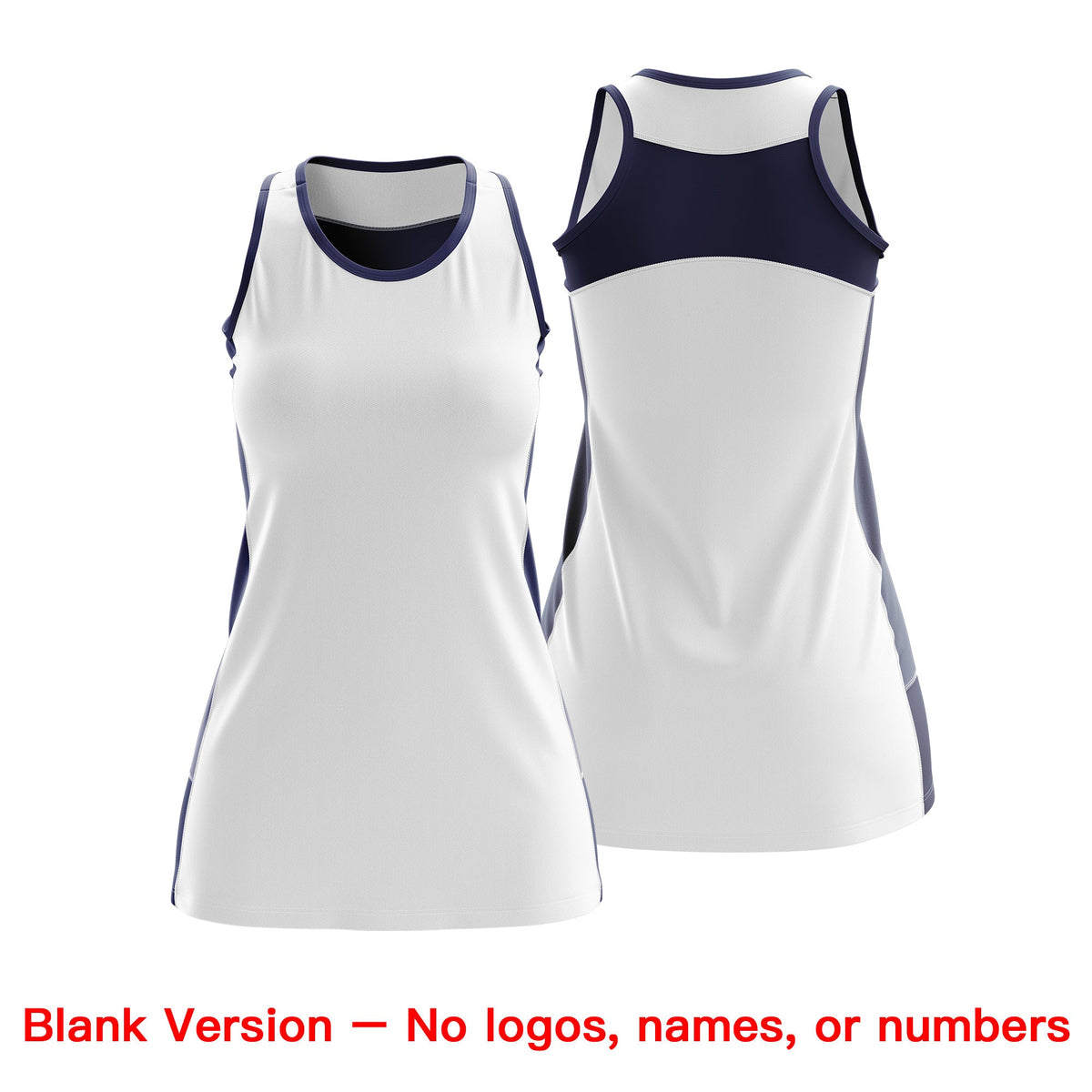 Custom Netball Dress | White Navy Classic Style Two-Tone Match Day Uniform