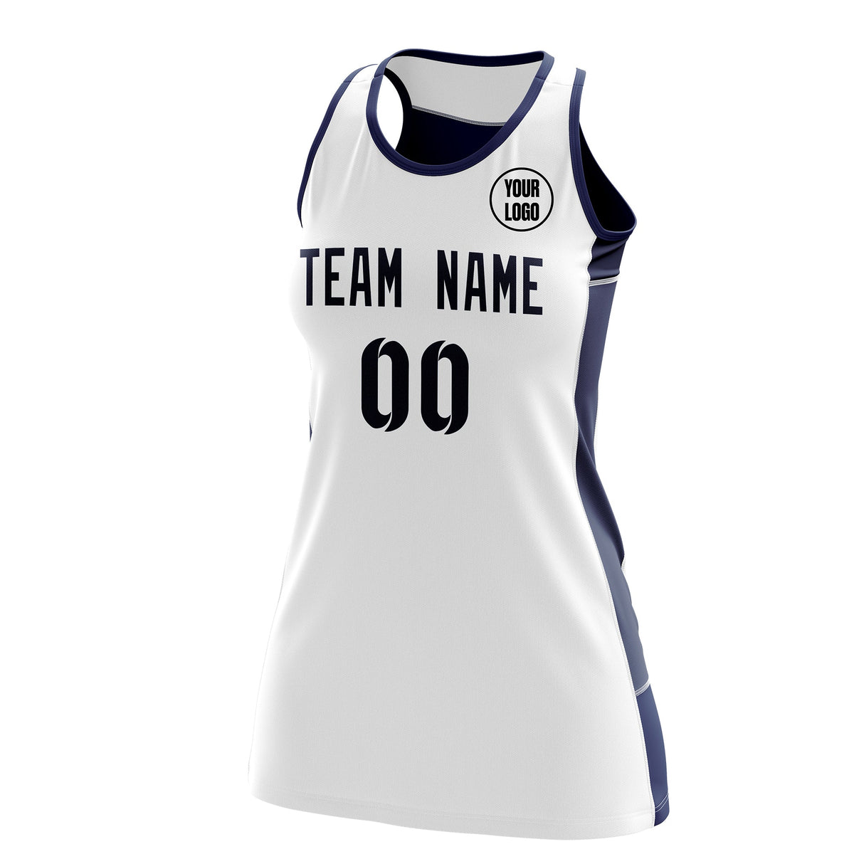 Custom Netball Dress | White Navy Classic Style Two-Tone Match Day Uniform