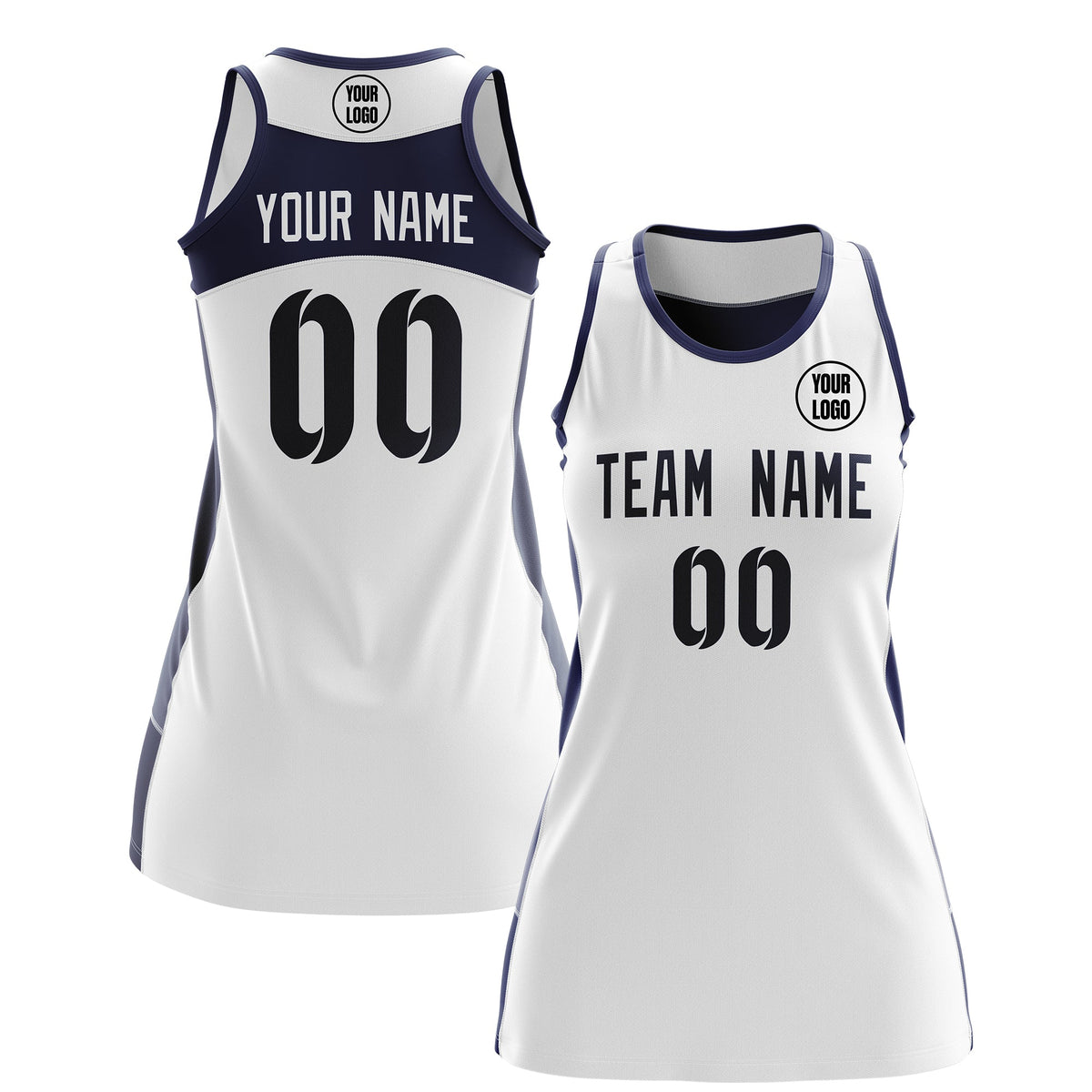 Custom Netball Dress | White Navy Classic Style Two-Tone Match Day Uniform
