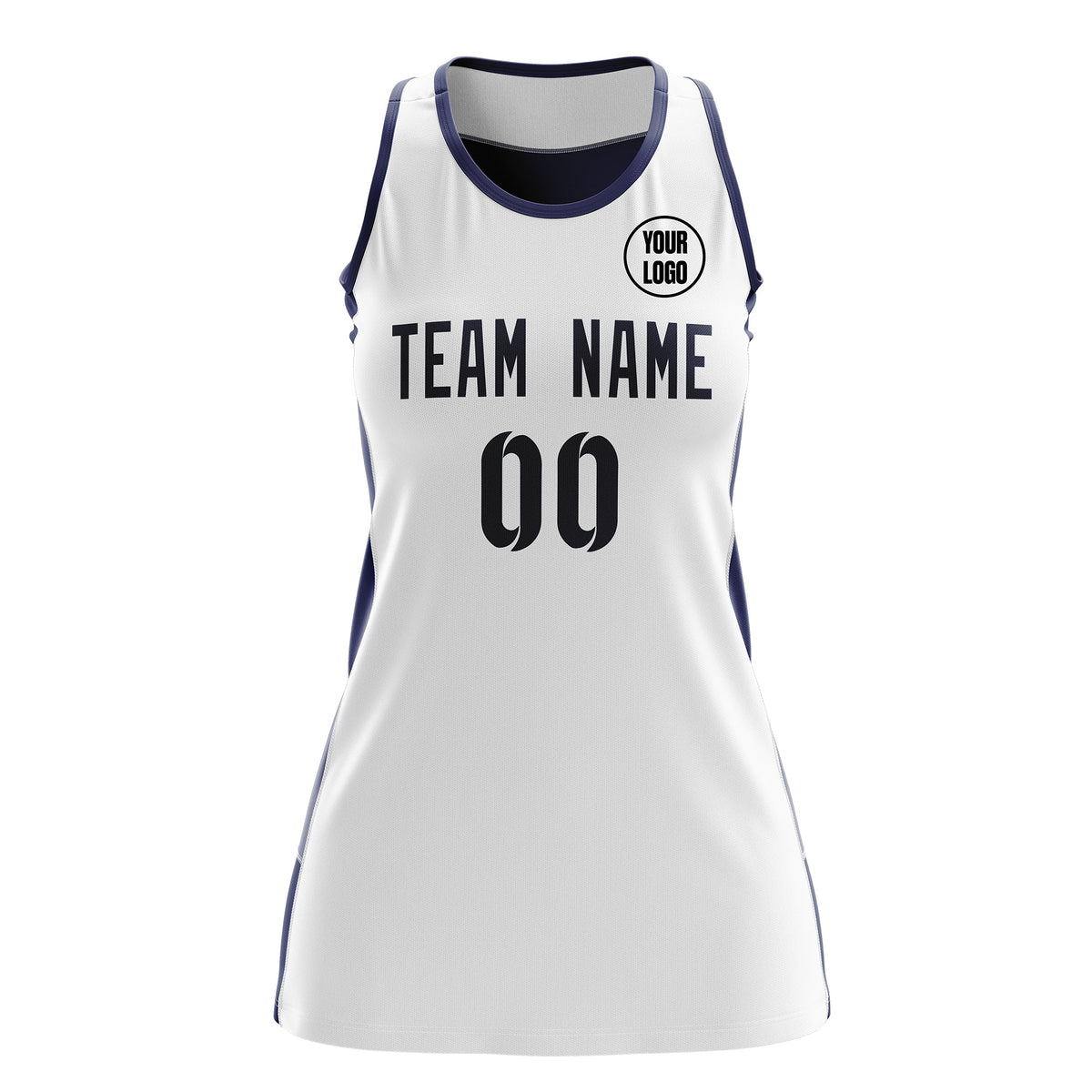 Custom Netball Dress | White Navy Classic Style Two-Tone Match Day Uniform