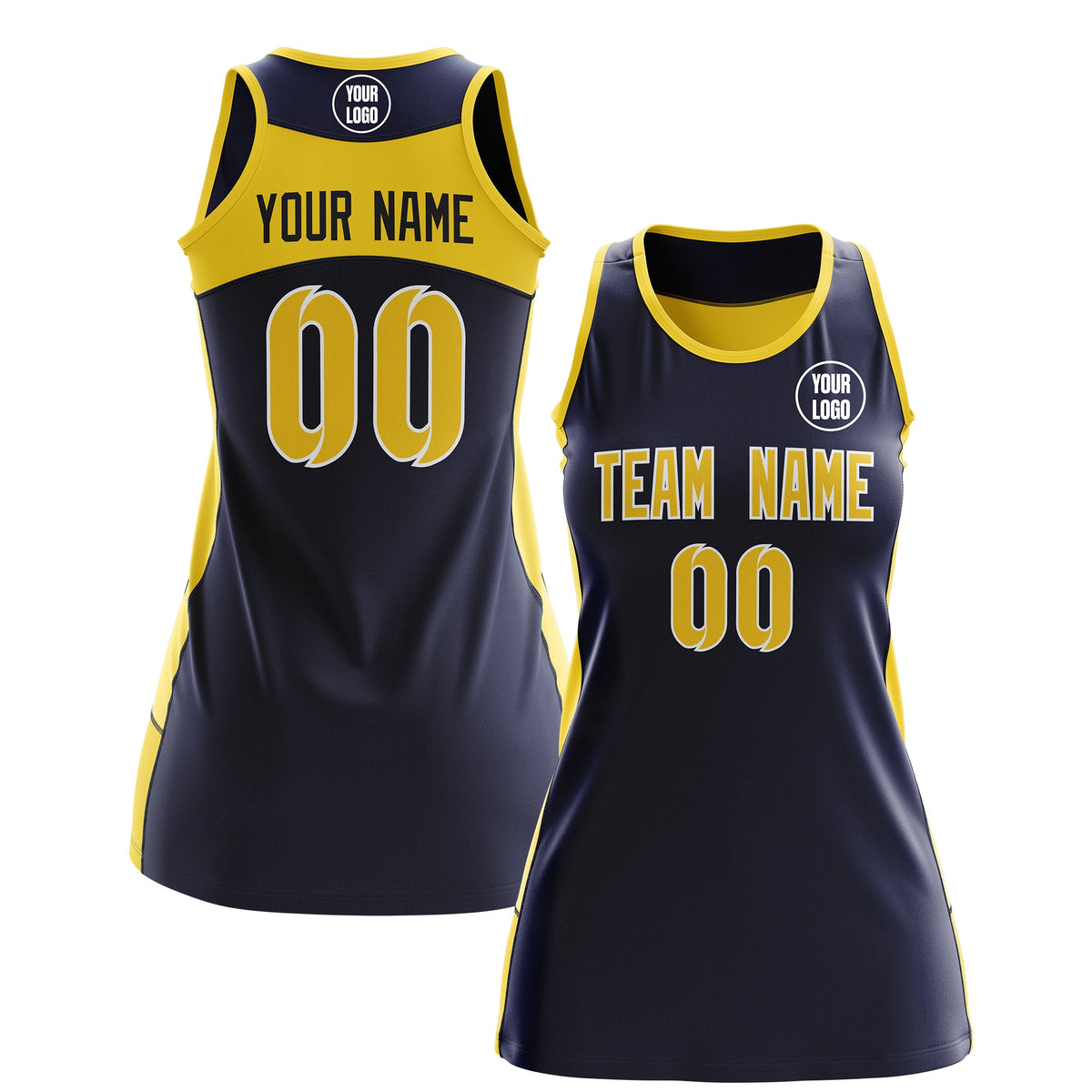 Custom Netball Dress | Navy Gold Classic Style Two-Tone Breathable Performance Sportswear