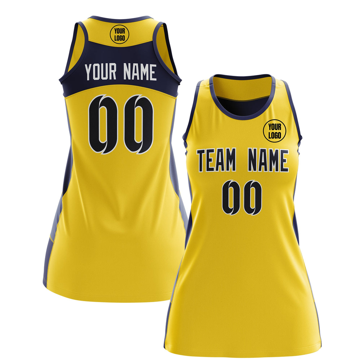 Custom Netball Dress | Gold Navy Classic Style Two-Tone Professional Team Uniforms