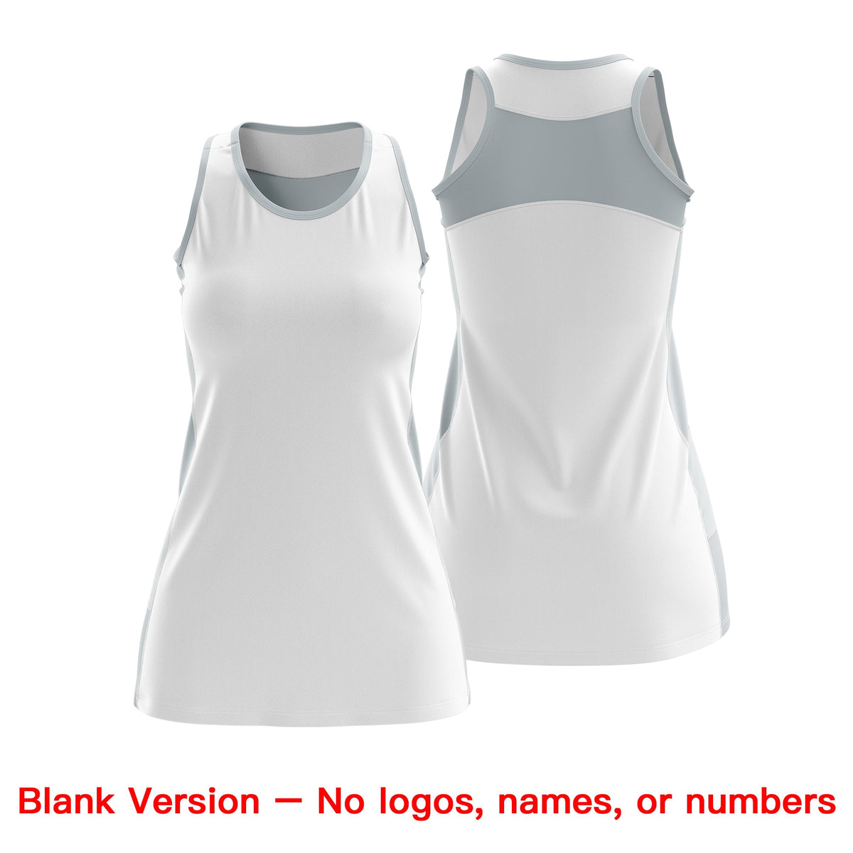 Custom Netball Dress | White Silver Classic Style Two-Tone Match Day Uniform