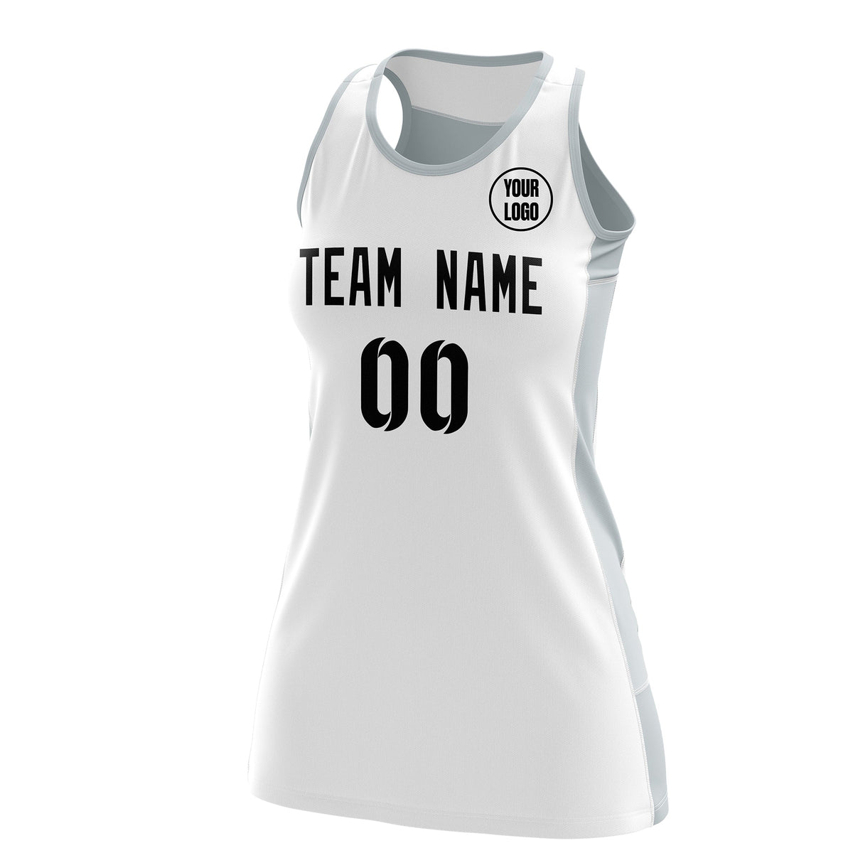 Custom Netball Dress | White Silver Classic Style Two-Tone Match Day Uniform