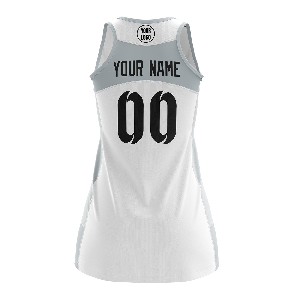 Custom Netball Dress | White Silver Classic Style Two-Tone Match Day Uniform