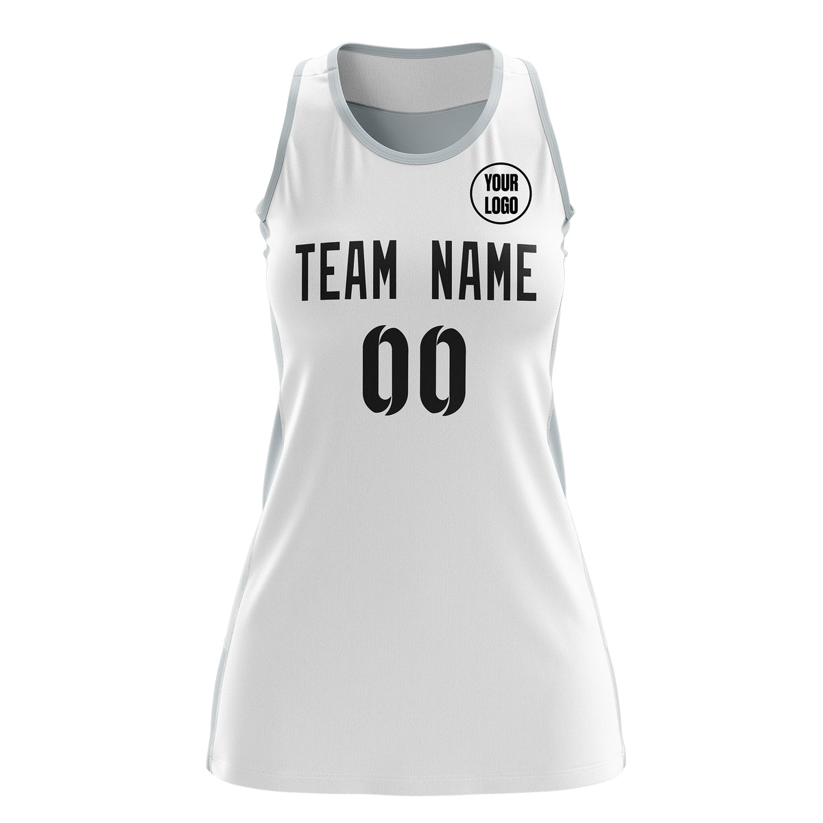 Custom Netball Dress | White Silver Classic Style Two-Tone Match Day Uniform